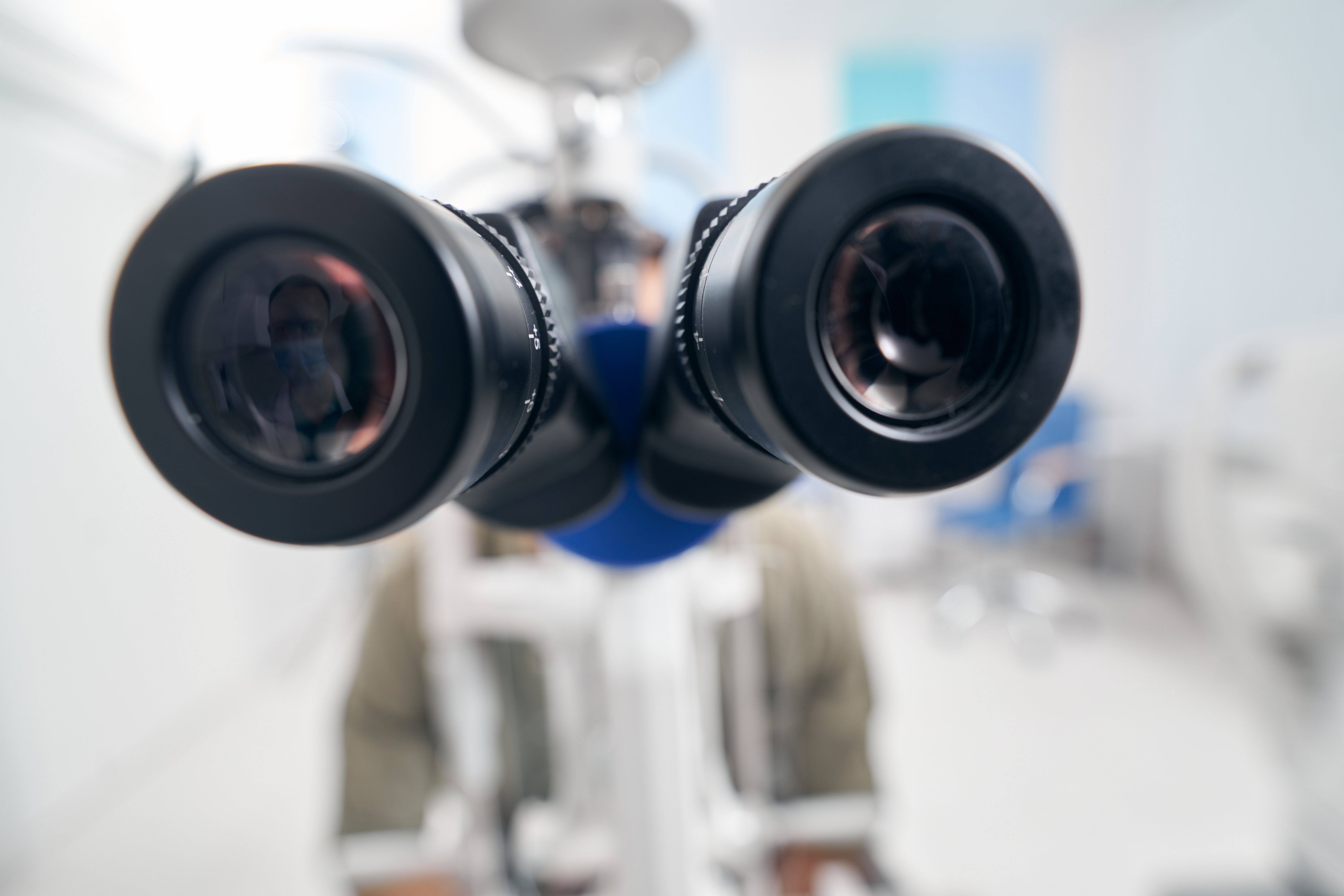 Close up of slit lamp, medical equipment in the ophthalmologist office at the hospital